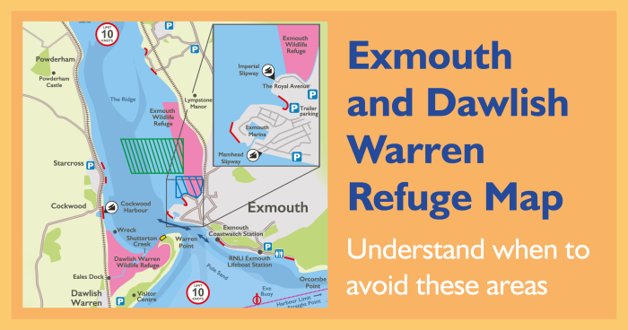 An illustration of the southern part of the Exe Estuary which shows where the Wildlife Refuges are. 