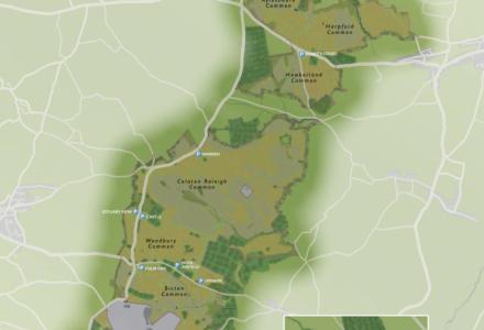 map of the East Devon Pebblebed Heaths