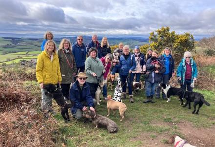 An image of dog walkers on the Pebblebed Heaths